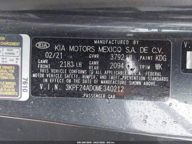 Продажа на аукционе авто 2021 Kia Forte Lxs, vin: 3KPF24AD0ME340212, номер лота: 44913636