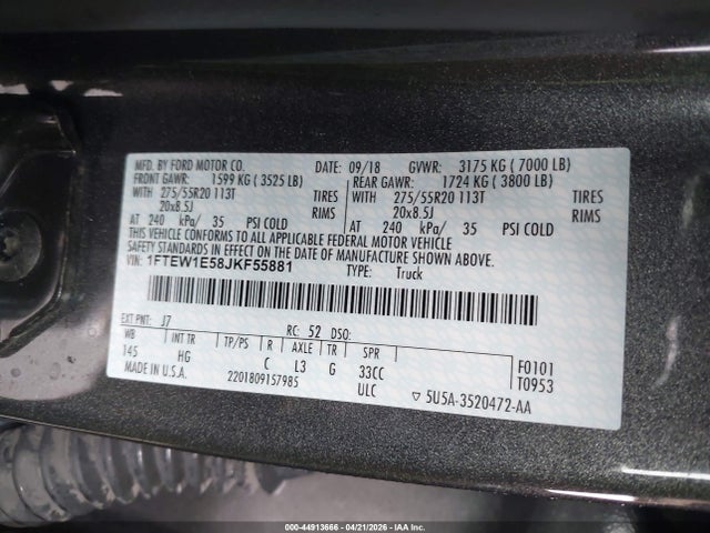 1FTEW1E58JKF55881 Ford F-150 Lariat