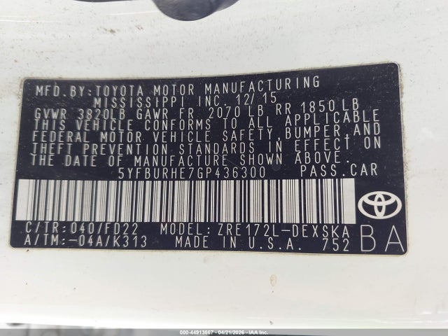 Toyota Corolla S Plus 2016 5YFBURHE7GP436300 Image 9