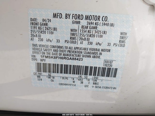 Продаж на аукціоні авто 2024 Ford Explorer Limited, vin: 1FMSK8FH6RGA88423, номер лоту: 44913670