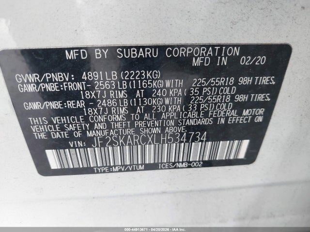JF2SKARCXLH534734 Subaru Forester Sport
