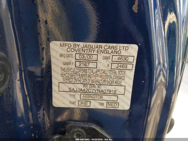 Продажа на аукционе авто 2000 Jaguar Xk8, vin: SAJJA42C7YNA07918, номер лота: 44913682