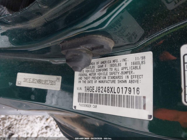 Aukcja sprzedaży 1999 Honda Civic Ex, vin: 1HGEJ8248XL017916, numer aukcji: 44913689