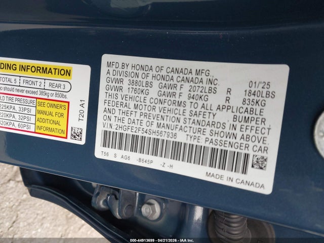 Honda Civic Sport 2025 2HGFE2F54SH567936 Image 9