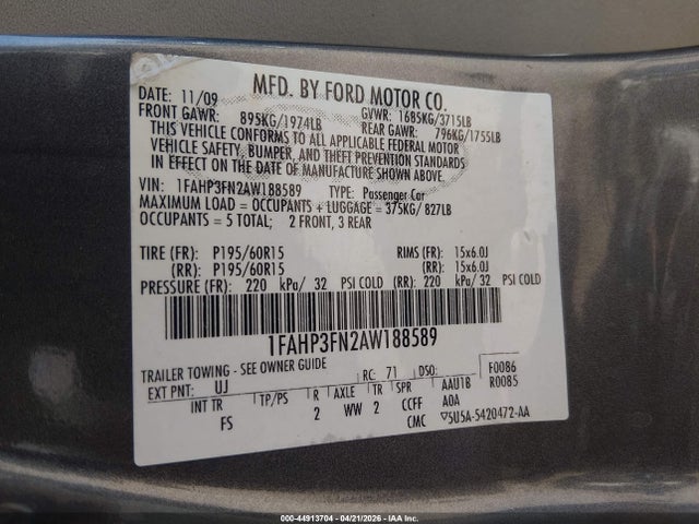 Продаж на аукціоні авто 2010 Ford Focus Se, vin: 1FAHP3FN2AW188589, номер лоту: 44913704