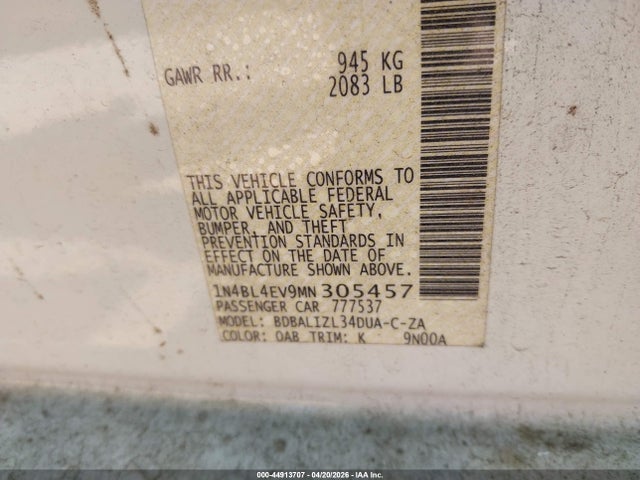 44913707 :رقم المزاد ، 1N4BL4EV9MN305457 vin ، 2021 Nissan Altima Sl Fwd مزاد بيع