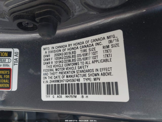 Honda Cr-v Ex-l 2016 2HKRM3H71GH556748 Image 9