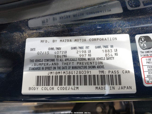 Продаж на аукціоні авто 2016 Mazda Mazda3 S Touring, vin: JM1BM1M38G1280391, номер лоту: 44913718