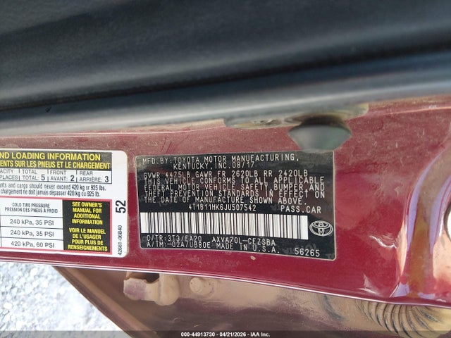 4T1B11HK6JU507542 Toyota CAMRY SE