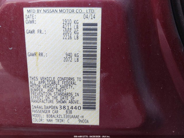 1N4AL3AP0EN381440 Nissan Altima 2.5 S