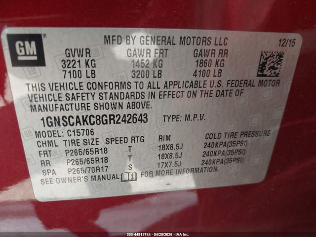 1GNSCAKC8GR242643 Chevrolet Tahoe Ls