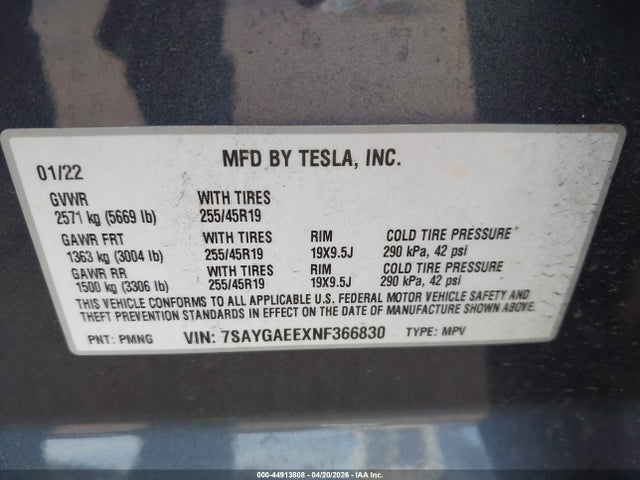 Tesla Model Y Long Range Dual Motor All-wheel Drive 2022 7SAYGAEEXNF366830 Image 9