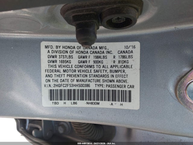 Honda Civic Lx 2017 2HGFC2F53HH500386 Image 9