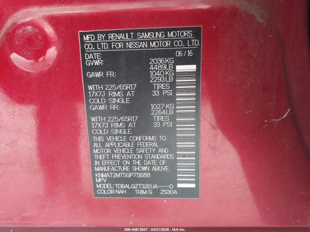 KNMAT2MT5GP711688 Nissan Rogue S/sl/sv