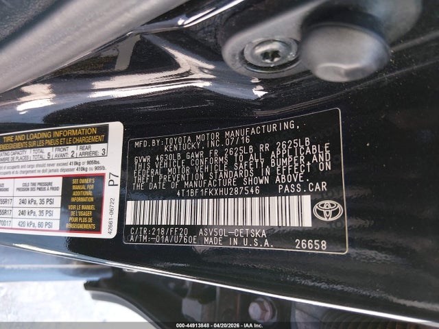 44913848 :رقم المزاد ، 4T1BF1FKXHU287546 vin ، 2017 Toyota Camry Se مزاد بيع