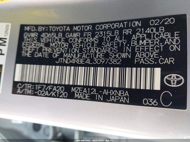 JTND4RBE4L3097382 Toyota Corolla Se Nightshade Edition