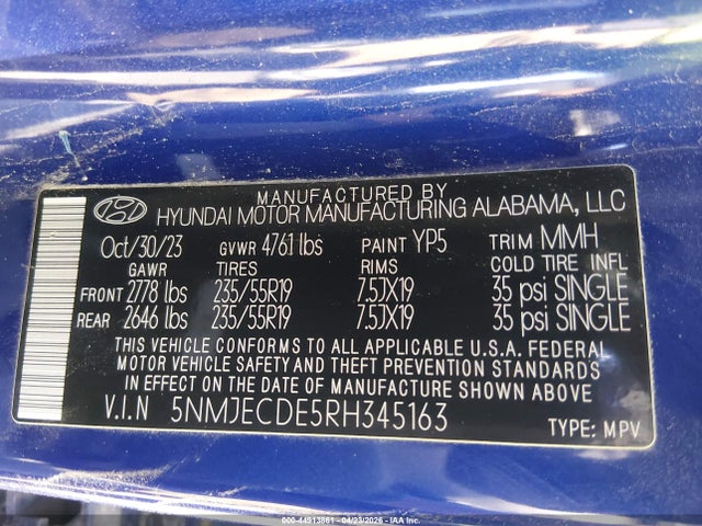 Продажа на аукционе авто 2024 Hyundai Tucson Limited, vin: 5NMJECDE5RH345163, номер лота: 44913861