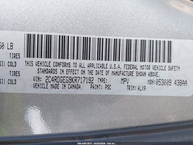 2019 DODGE GRAND CARAVAN 2C4RDGEG9KR717192 Photo 8