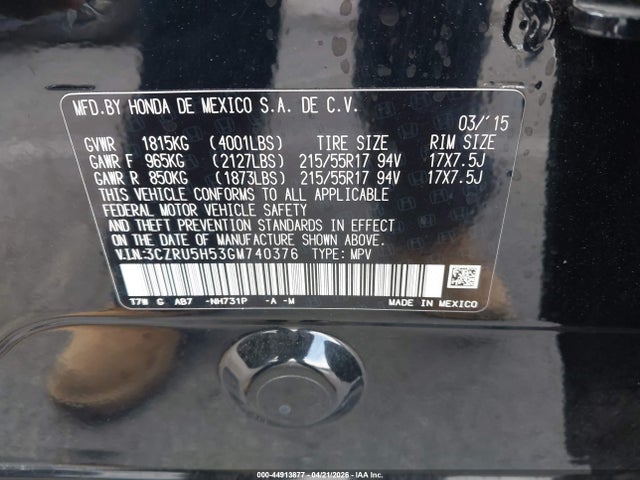 3CZRU5H53GM740376 Honda HR-V EX