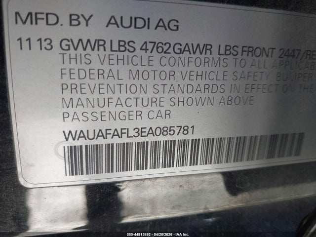 Продажа на аукционе авто 2014 Audi A4 2.0t Premium, vin: WAUAFAFL3EA085781, номер лота: 44913892