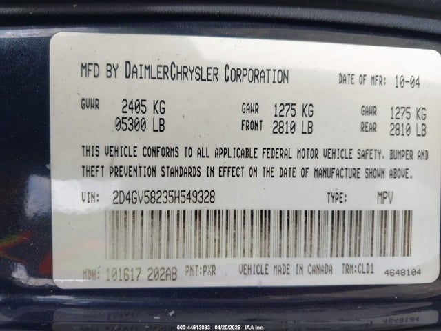 2005 Dodge Magnum Rt მანქანა იყიდება აუქციონზე, vin: 2D4GV58235H549328, აუქციონის ნომერი: 44913893