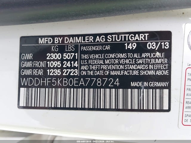 Aukcja sprzedaży 2014 Mercedes-benz E 350, vin: WDDHF5KB0EA778724, numer aukcji: 44913916