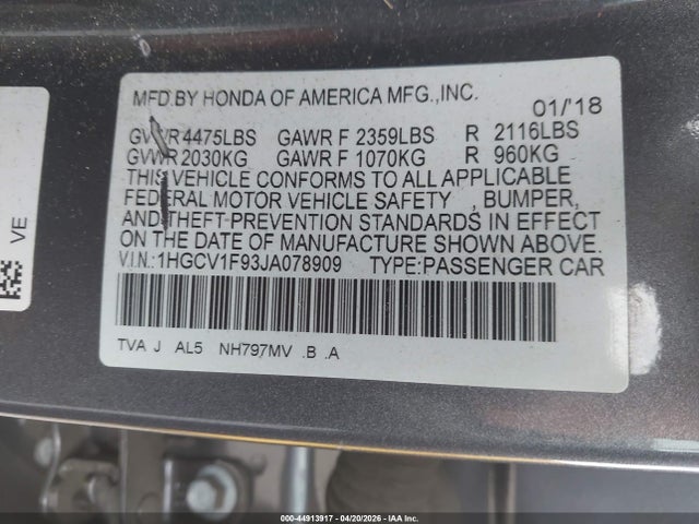 1HGCV1F93JA078909 Honda Accord Touring