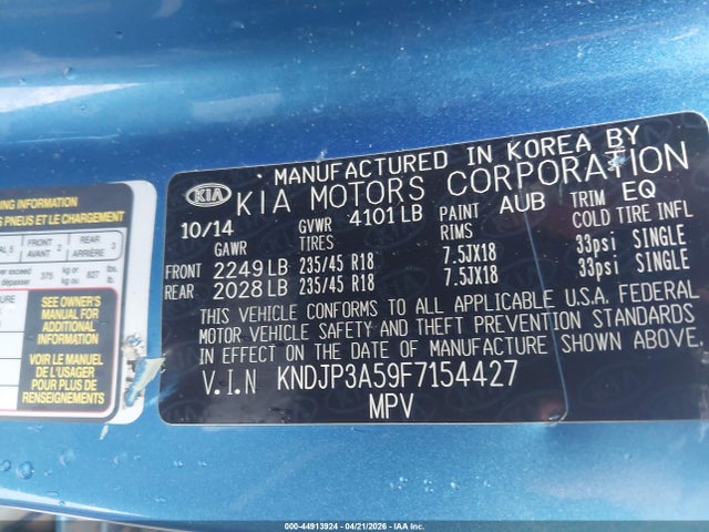 44913924 :رقم المزاد ، KNDJP3A59F7154427 vin ، 2015 Kia Soul + مزاد بيع