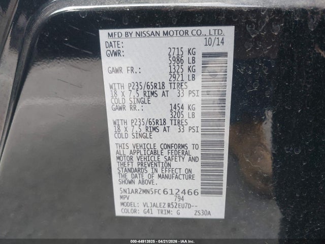 Nissan Pathfinder Sv 2015 5N1AR2MN5FC612466 Image 9