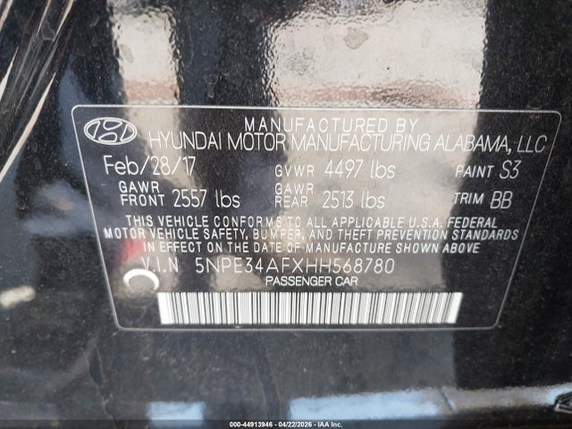 5NPE34AFXHH568780 Hyundai Sonata Limited