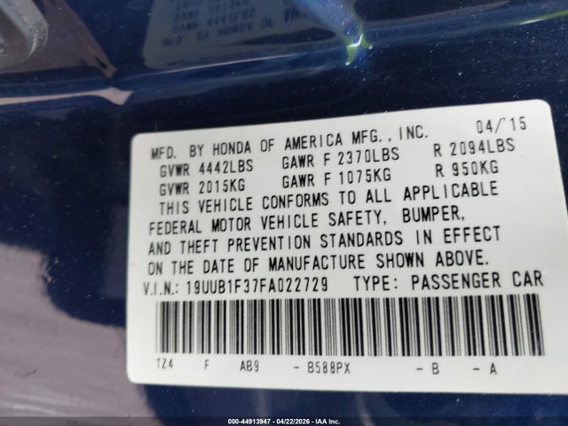 Aukcja sprzedaży 2015 Acura Tlx, vin: 19UUB1F37FA022729, numer aukcji: 44913947