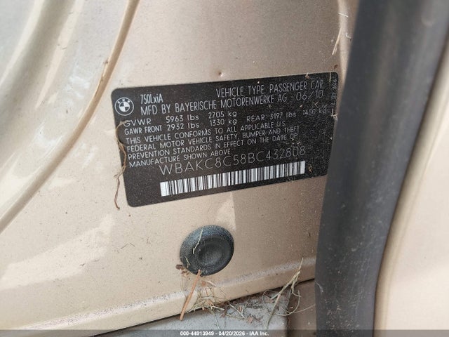 44913949 :رقم المزاد ، WBAKC8C58BC432808 vin ، 2011 Bmw 750li Xdrive مزاد بيع