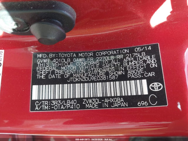 Toyota Prius Four 2014 JTDKN3DU9E0381587 Image 9
