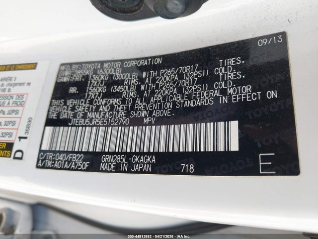 Toyota 4RUNNER SR5 2014 JTEBU5JR5E5152790 Image 9