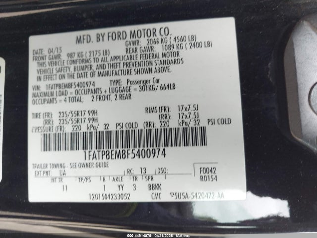 Aukcja sprzedaży 2015 Ford Mustang V6, vin: 1FATP8EM8F5400974, numer aukcji: 44914079