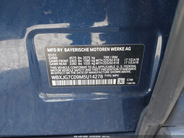 44914090 :رقم المزاد ، WBXJG7C09M5U14278 vin ، 2021 Bmw X1 Sdrive28i مزاد بيع