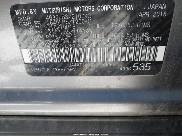 Aukcja sprzedaży 2018 Mitsubishi Eclipse Cross Es, vin: JA4AT3AA2JZ059062, numer aukcji: 44914093