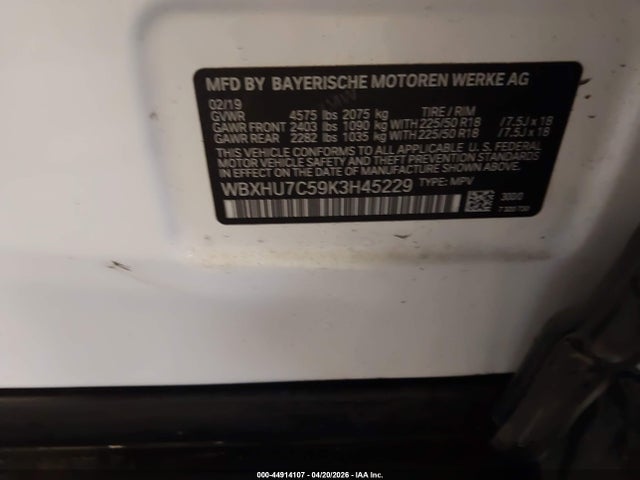 Aukcja sprzedaży 2019 Bmw X1 Sdrive28i, vin: WBXHU7C59K3H45229, numer aukcji: 44914107
