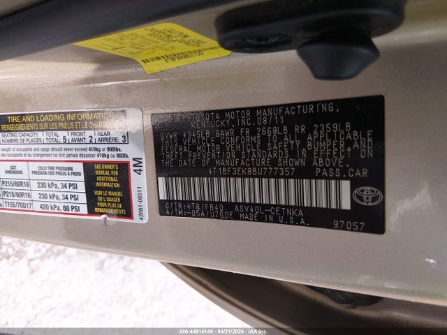 Aukcja sprzedaży 2011 Toyota Camry Le, vin: 4T1BF3EK8BU777357, numer aukcji: 44914140