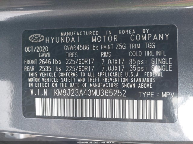 KM8J23A43MU365252 Hyundai TUCSON SE
