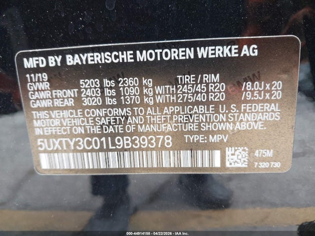 BMW X3 Sdrive30i 2020 5UXTY3C01L9B39378 Image 9