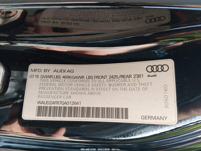 2016 Audi A5 2.0t Premium მანქანა იყიდება აუქციონზე, vin: WAUD2AFR7GA012641, აუქციონის ნომერი: 44914160