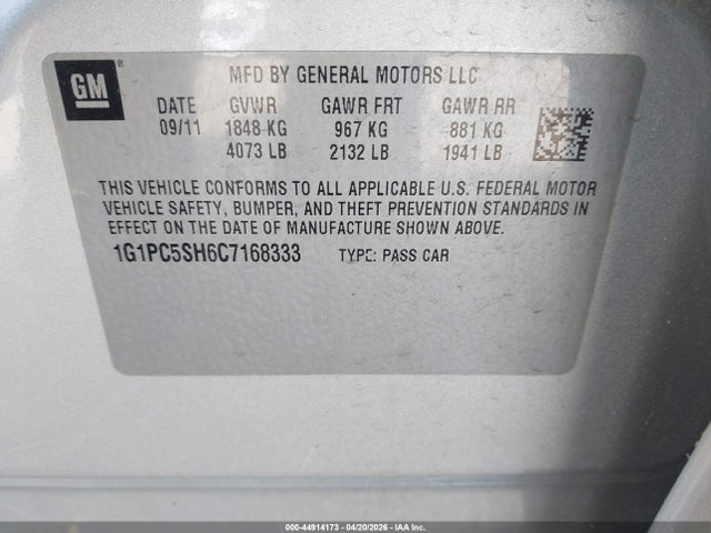 Aukcja sprzedaży 2012 Chevrolet Cruze Ls, vin: 1G1PC5SH6C7168333, numer aukcji: 44914173