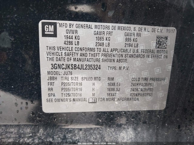 44914195 :رقم المزاد ، 3GNCJKSB4JL235324 vin ، 2018 Chevrolet Trax Ls مزاد بيع
