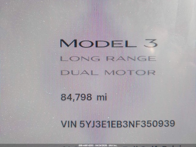 Продаж на аукціоні авто 2022 Tesla Model 3 Long Range Dual Motor All-wheel Drive, vin: 5YJ3E1EB3NF350939, номер лоту: 44914203