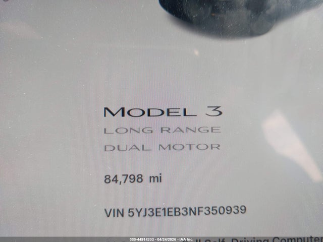Продаж на аукціоні авто 2022 Tesla Model 3 Long Range Dual Motor All-wheel Drive, vin: 5YJ3E1EB3NF350939, номер лоту: 44914203