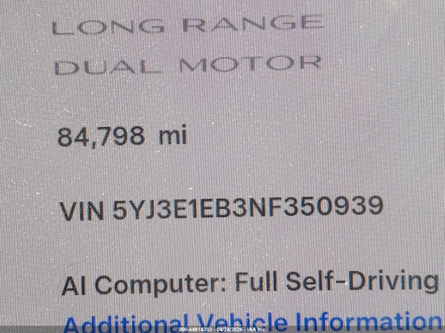 Продаж на аукціоні авто 2022 Tesla Model 3 Long Range Dual Motor All-wheel Drive, vin: 5YJ3E1EB3NF350939, номер лоту: 44914203