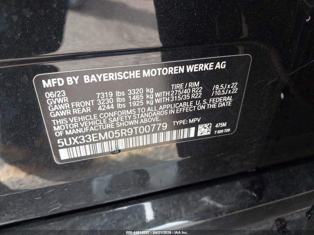 Aukcja sprzedaży 2024 Bmw X7 M60i, vin: 5UX33EM05R9T00779, numer aukcji: 44914207
