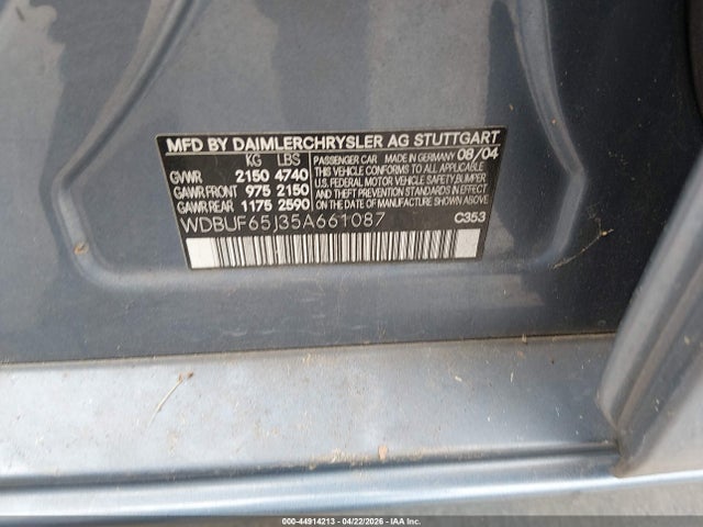 Aukcja sprzedaży 2005 Mercedes-benz E 320, vin: WDBUF65J35A661087, numer aukcji: 44914213