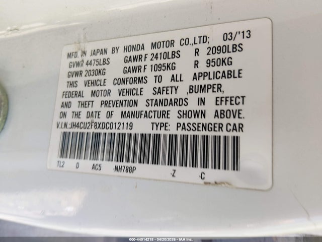 Продаж на аукціоні авто 2013 Acura Tsx 2.4, vin: JH4CU2F8XDC012119, номер лоту: 44914218